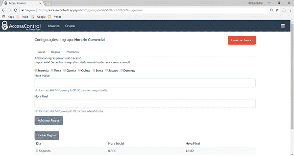 interface do Access Control