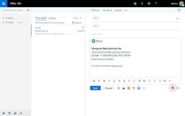 Conheça o Hangouts Meet para o Microsoft Outlook
