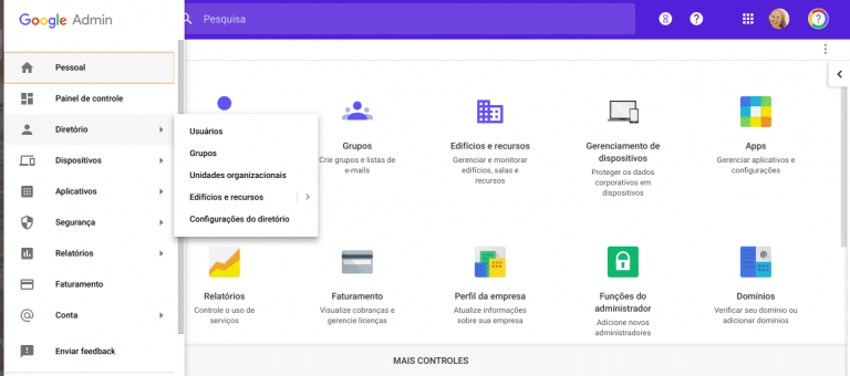 Configurações de Diretório no Admin Console
